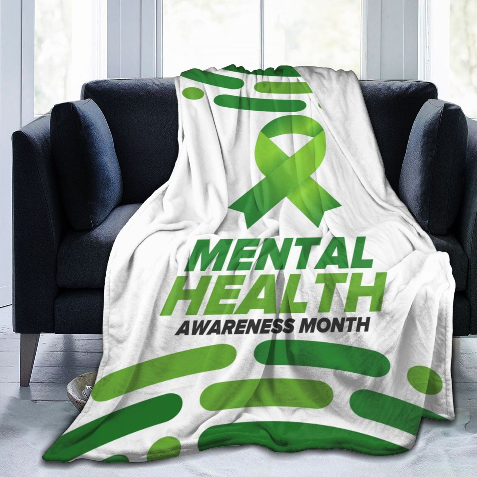 In May We Wear Green Mental Health Awareness Month Throw Blanket Soft