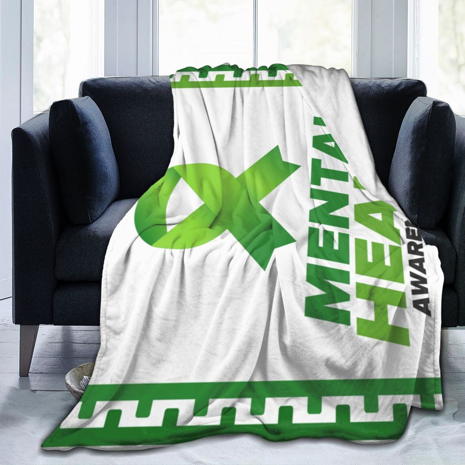 In May We Wear Green Mental Health Awareness Month Throw Blanket Soft