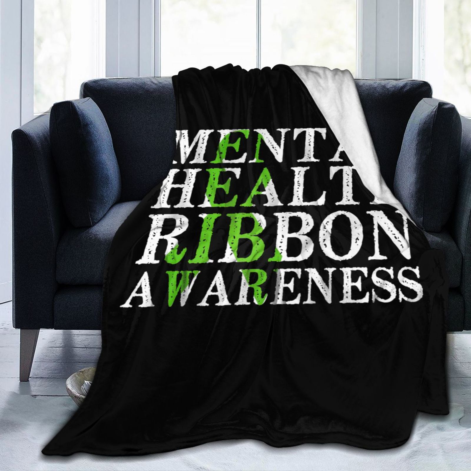 In May We Wear Green Mental Health Awareness Month Throw Blanket Soft