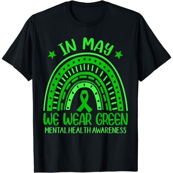 In May We Wear Green Rainbow Ribbon Mental Health Awareness T-Shirt
