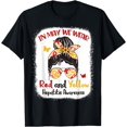 thumbnail image 1 of In May We Wear Red And Yellow Messy Bun Hepatitis Awareness T-Shirt, 1 of 4