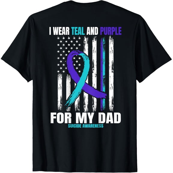 In Memory Of My Dad Suicide Awareness Prevention Flag Print T-Shirtmen and women can wear, black, white, gifts.S,M,L,XL,2XL,3XL,1252XL