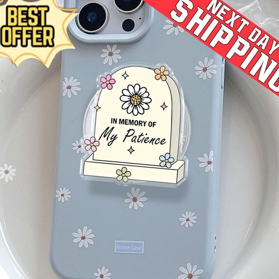 In Memory Of My Patience Phone, Funny Introvert Meme, Aesthetic Pastel Phone Grip, Everyday Style Phone Holder, E-Reader Accessory