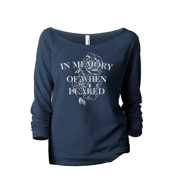 In Memory Of When I Cared Women's Fashion Slouchy 3/4 Sleeves Raglan Lightweight Sweatshirt Navy Small