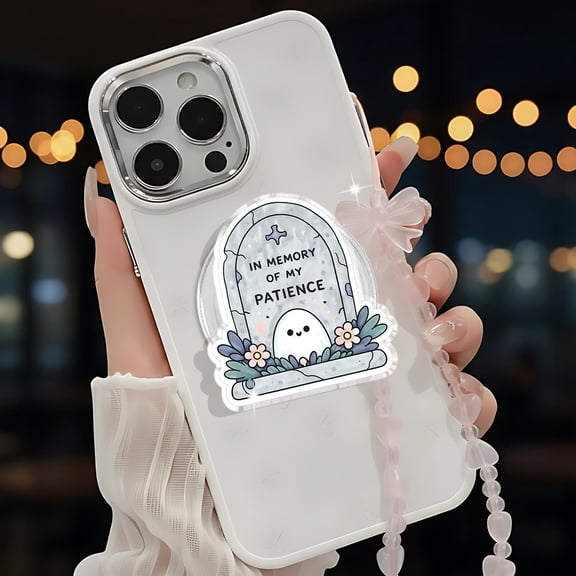 In Memory of My Patience Magnetic Phone Grip Funny Sarcastic Quote Pop Grip, Dark Humor Gothic Cute Ghost Phone Holder, Gift For Friends