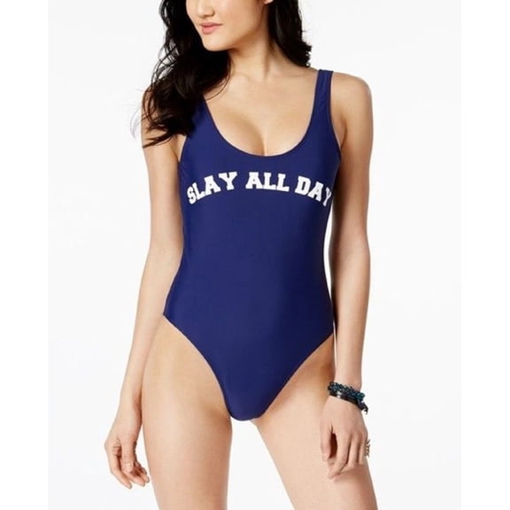 In Mocean Navy "SLAY ALL DAY" Graphic One-Piece Swimsuit Juniors' Women's Medium
