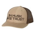 thumbnail image 1 of In Musk We Trust Elon Funny Men's Embroidered Mesh Back Trucker Hat, Khaki/Brown, 1 of 4