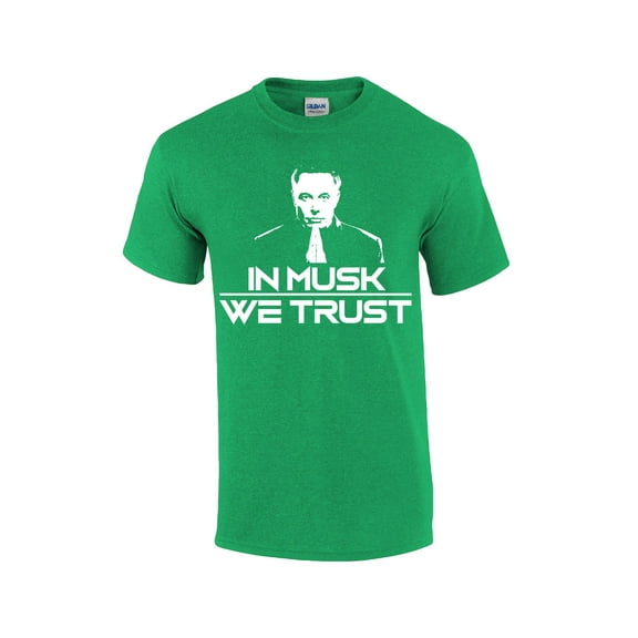In Musk We Trust Elon Portrait Funny Men's Short Sleeve T-shirt Graphic Tee-Antique Irish Green-small