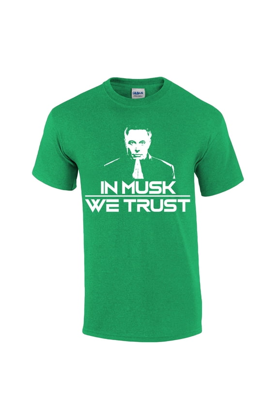 In Musk We Trust Elon Portrait Funny Men's Short Sleeve T-shirt Graphic Tee-Antique Irish Green-small