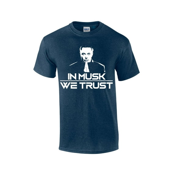 In Musk We Trust Elon Portrait Funny Men's Short Sleeve T-shirt Graphic Tee-Heather Navy-xl