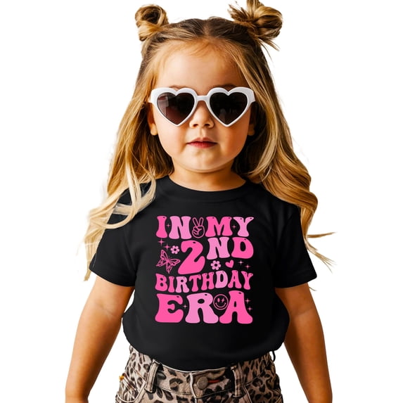 In My 2nd Birthday Era T-Shirt for Toddler Girly Trendy Two Year Old Girls Party T-Shirt Black Shirt 3T