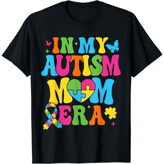 In My Autism Mom Era Groovy Autism Awareness Support Puzzle T-Shirt