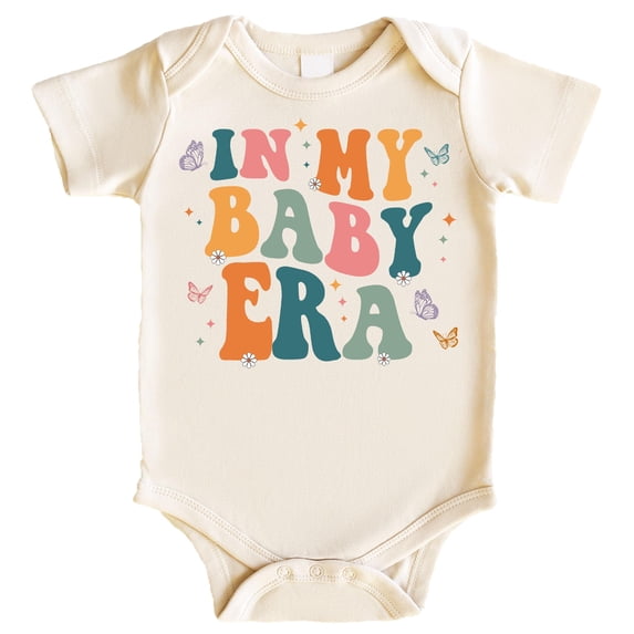 In My Baby Era Birth Announcement Bodysuit Retro Wavy Baby Era and Butterflies Natural Bodysuit 18 Months