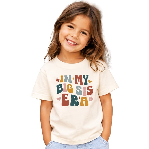 In My Big Sister Era Shirt for New Baby Announcement Pregnancy Reveal Outfit for Girls Natural Shirt Youth Small
