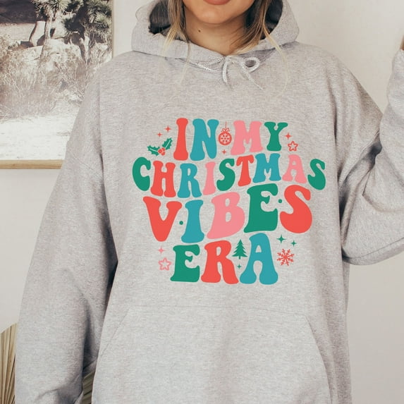 In My Christmas Vibes Era Sweatshirt, In My Christmas Era Hoodie, Retro Sweatshirt, Christmas, Groovy Christmas Tee, Holiday Hoodies (Color:Black; Size:Unisex Hoodie 2XL;)