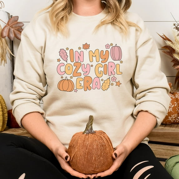 In My Cozy Girl Era Sweatshirt, Funny Fall Sweatshirt, Thanksgiving Hoodie, Fall Shirt, Give Thanks Sweater, Pumpkin Hoodie, Autumn Sweater (Sizes:2XL; Colors:Sand;)