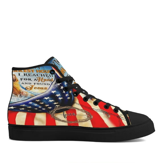 In My Darkest Hour I Found Jesus High Top Canvas Shoes Sneakers Black Size 8.5