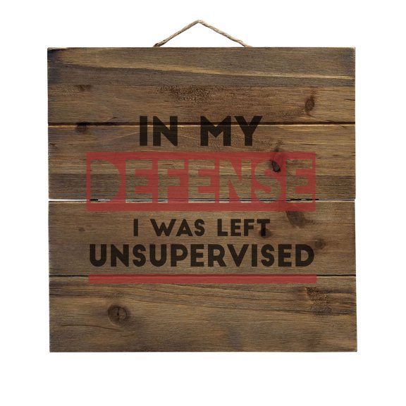 In My Defense, I Was Left Unsupervised - Decorative REAL WOOD Wall Art - Faux Pallet Look