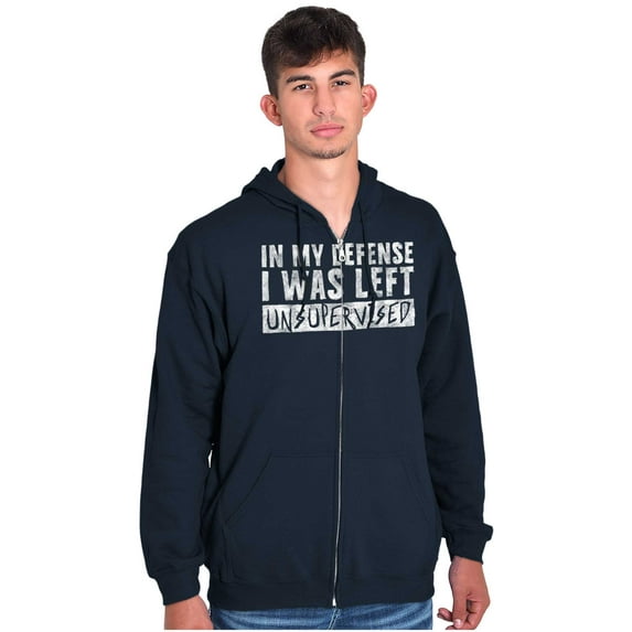 In My Defense I Was Left Unsupervised Unisex Fleece Graphic Zip Up Hoodie Brisco Brands 2X