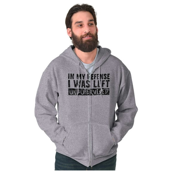 In My Defense I Was Left Unsupervised Unisex Fleece Graphic Zip Up Hoodie Brisco Brands 5X
