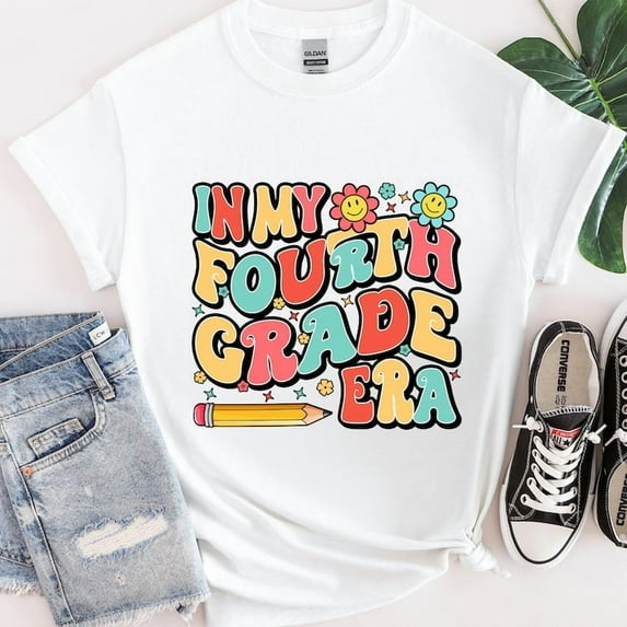 In My Fourth Grade Era Shirt, 4th Grader Girl Kid Outfit, First Day Of 4th Grade Outfit, Leveled Up to 4th Grade Shirt, Floral School Tees