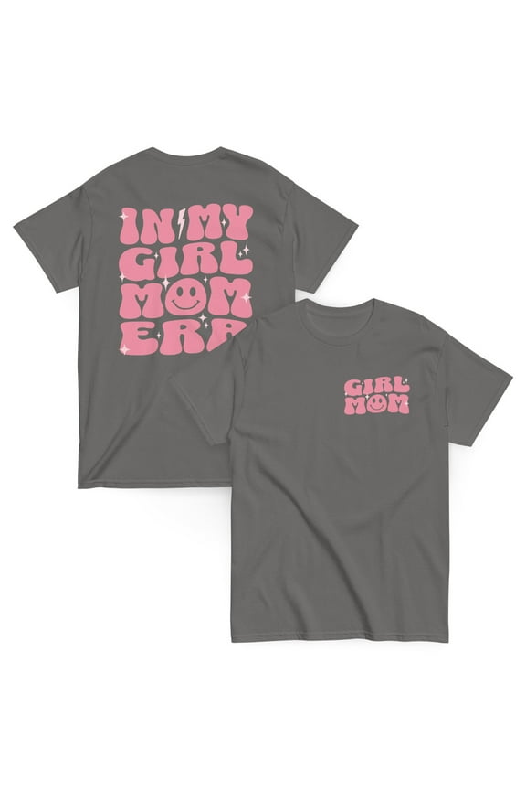 "In My Girl Mom Era" Front and Back Print T-shirt, Cute Mom T-shirt, Girl Mom Shirt, Mother's Day T-shirt (Charcoal, XL)