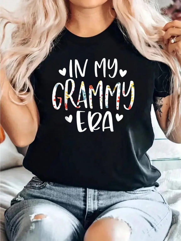 In My Grammy Era Flower Letter Floral Cute Gifts For Grammy T-Shirt 100% Cotton, Breathable & Comfort Fit, Short Sleeve Crew Neck Top For All Seasons