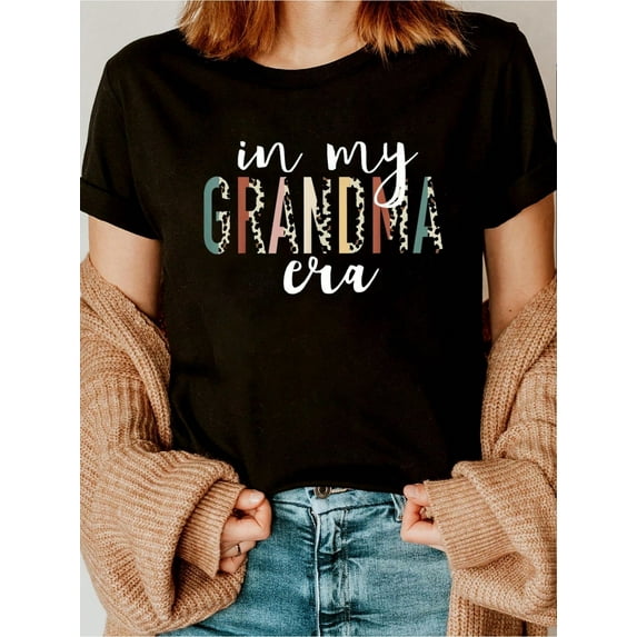 In My Grandma Era Leopard Letter Print Funny Gifts Grandma T-Shirt