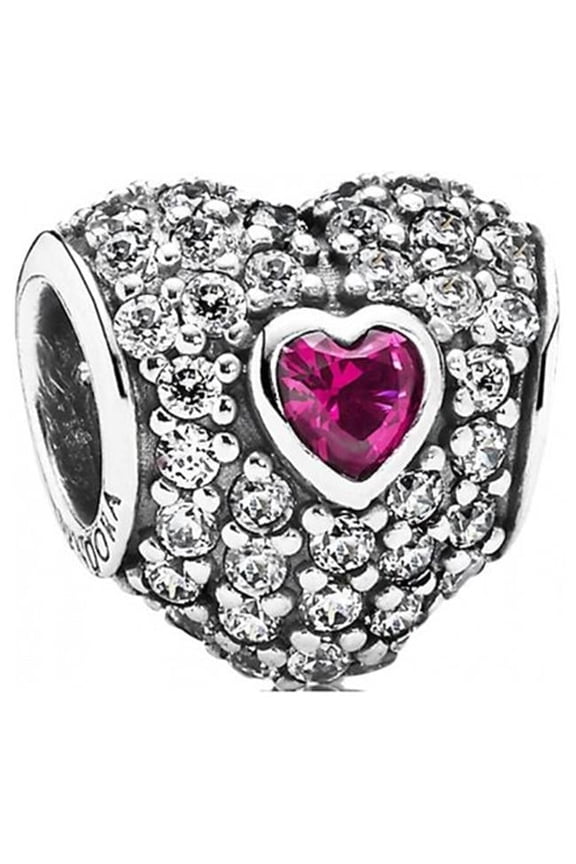 In My Heart Clear CZ & Synthetic Ruby Charm - Red