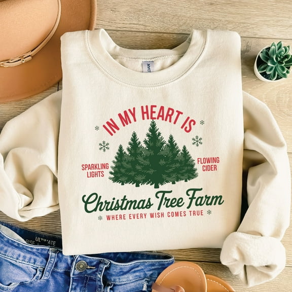 In My Heart Is a Christmas Tree Farm Sweatshirt – Cozy Holiday Pullover, Cute Christmas Lights & Trees Shirt, Festive Winter Gift for Her