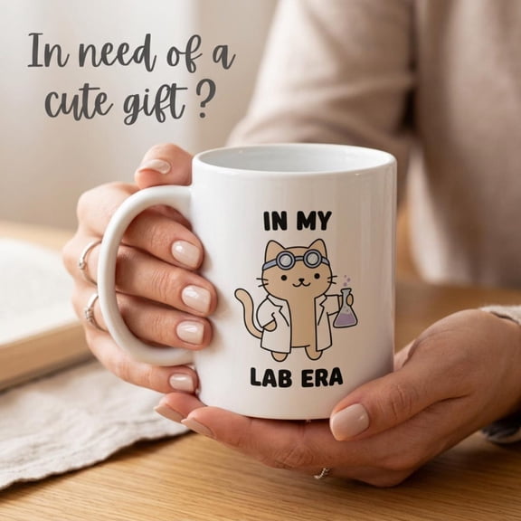 In My Lab Era Cat Mug, Scientist Chemistry Biology Coffee Cup, Nerd Teacher Student Gift Ceramic Mug 11oz