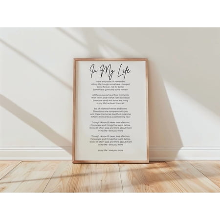In My Life Lyrics Minimalist Black White Quote Decor, Unframed Poster