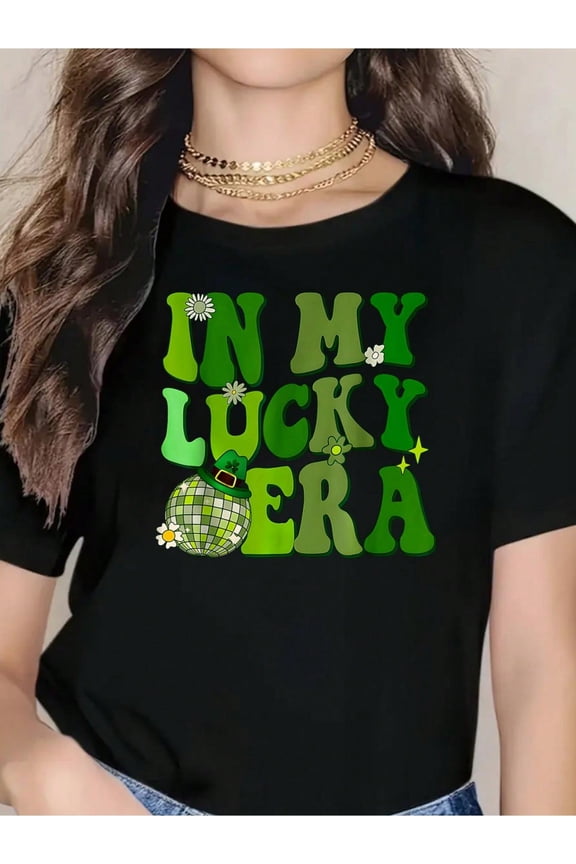 In My Lucky Era St Patricks Day Paddy Day Retro Disco Funny T-Shirt-100% Cotton Comfortable & Breathable For Summer, Spring