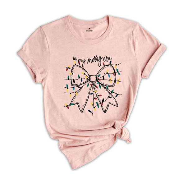 In My Merry Era Shirt, Christmas Coquette Bow Shirt, Christmas Lights Shirt, Christmas Gift, Girls Christmas Tee