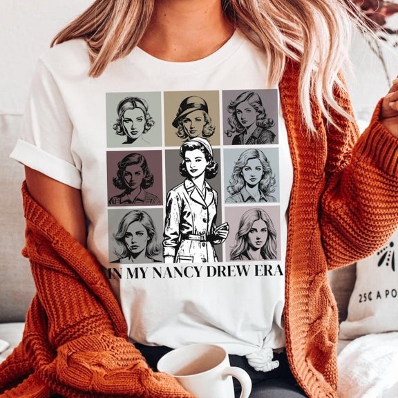 In My Nancy Drew Era Vintage Character Grid Graphic Tee for Mystery Lovers, Retro Aesthetic Book Fan Shirt - Unisex Cotton Shirt, Sizes S-5XL