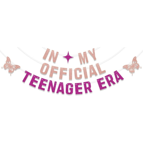 In My Official Teenager Era Banner,Bruh It's My 13th Birthday Decor,Official Teenage 13th Birthday Party Decorations Supplies Rose Gold