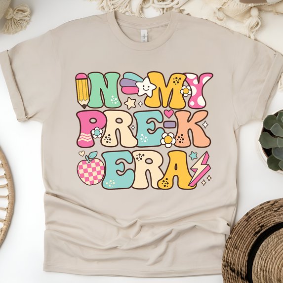 In My Pre-K Era Shirt for Kids | Retro Preschool Graphic Tee Toddler Youth Top, Sand, Size 3XL