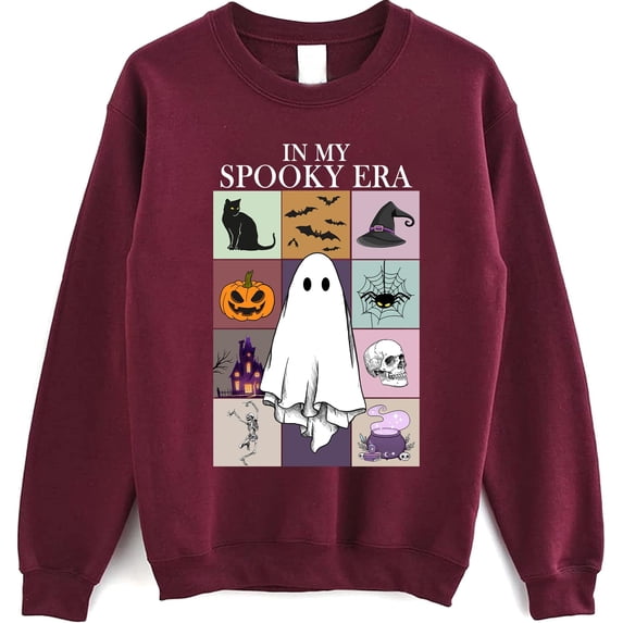 In My Spooky Era Halloween Graphic Sweatshirt, Ghost Print Pullover Crewneck
