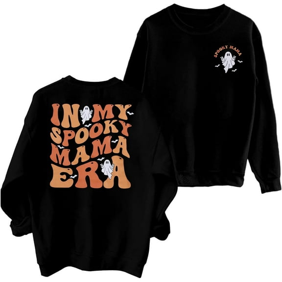 In My Spooky Mama Era Sweatshirts Women Cute Mom Halloween Shirts Spooky Season Sweatshirt Ghost Fall Pullover Tops