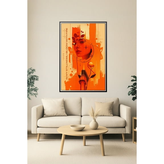 In My Stillness, I Bloom with Fire – Futuristic Botanical Art Poster 【Photo Paper】