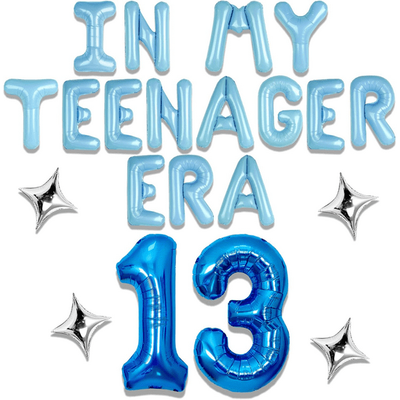 In My Teenager Era Banner Balloons Dancing Queen Birthday Party Banner for Teenage Teal Blue 13th Birthday Party Decorations