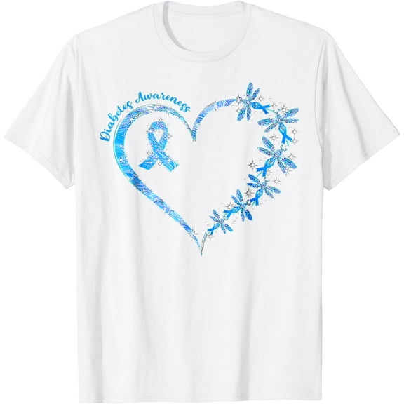 In November We Wear Blue Cure Diabetes Awareness Love Heart T-Shirt