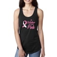 thumbnail image 1 of In October We Wear Pink Awareness Ladies Racerback Tank Top, Black, Small, 1 of 3