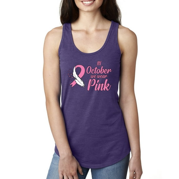 In October We Wear Pink Awareness Ladies Racerback Tank Top, Purple Rush, Large