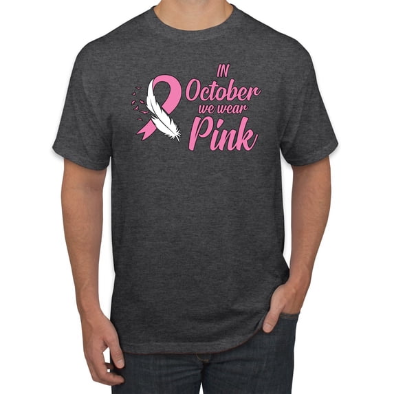 In October We Wear Pink Awareness Men's Graphic T-Shirt, Heather Black, 2XL