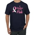thumbnail image 1 of In October We Wear Pink Awareness Men's Graphic T-Shirt, Navy, X-Large, 1 of 3
