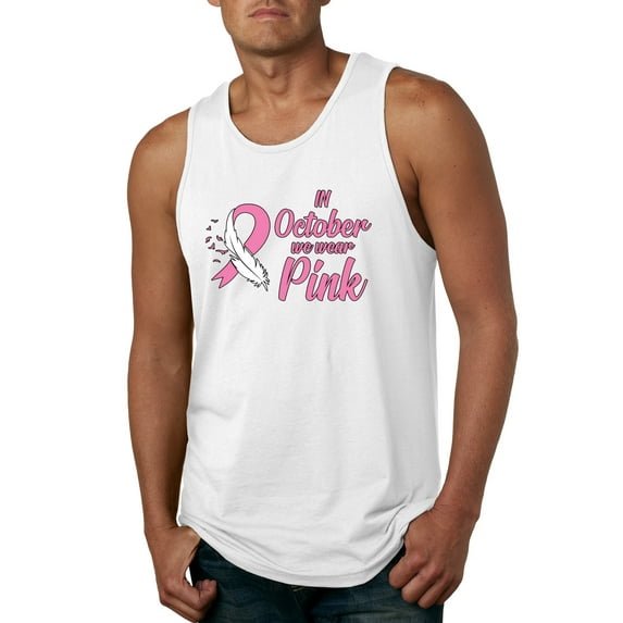 In October We Wear Pink Awareness Mens Graphic Tank Top, White, 2XL