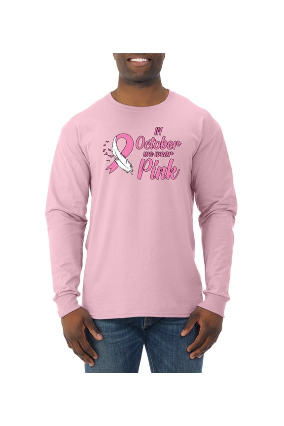 In October We Wear Pink Awareness Mens Long Sleeve Shirt, Light Pink, X-Large