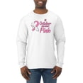 thumbnail image 1 of In October We Wear Pink Awareness Mens Long Sleeve Shirt, White, Medium, 1 of 3