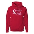 thumbnail image 1 of In October We Wear Pink Awareness Unisex Graphic Hoodie Sweatshirt, Red, Large, 1 of 3
